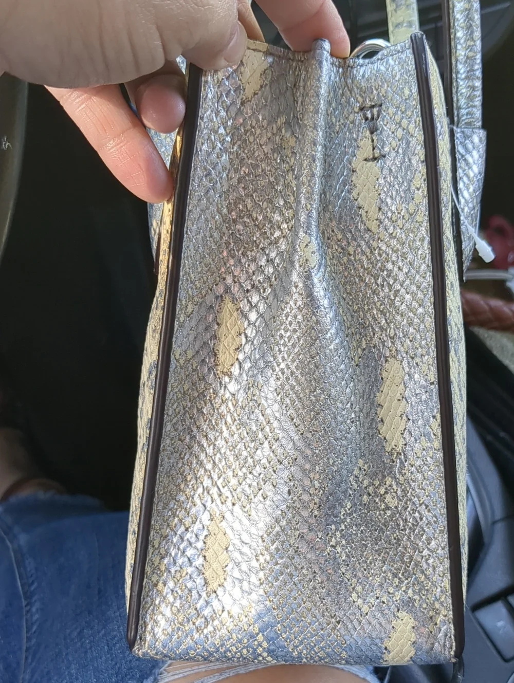 NWOT! Flawed Michael Kors Cream and Silver Snake-Print Genuine Leather Tote